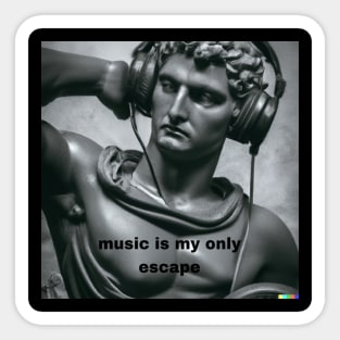 Marble statue with head phones Sticker